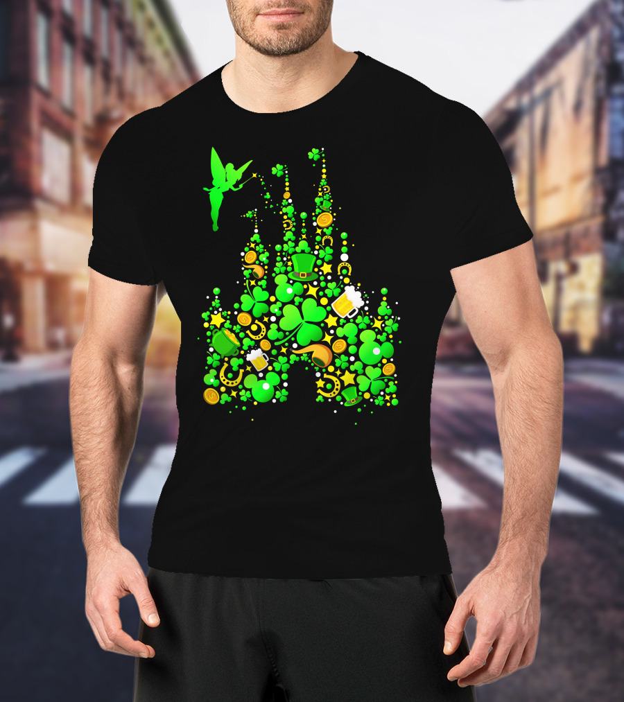 Disney Castle St. Patrick's Day Tinkerbell Leprechaun Hat Clover Coins Beer T-Shirt