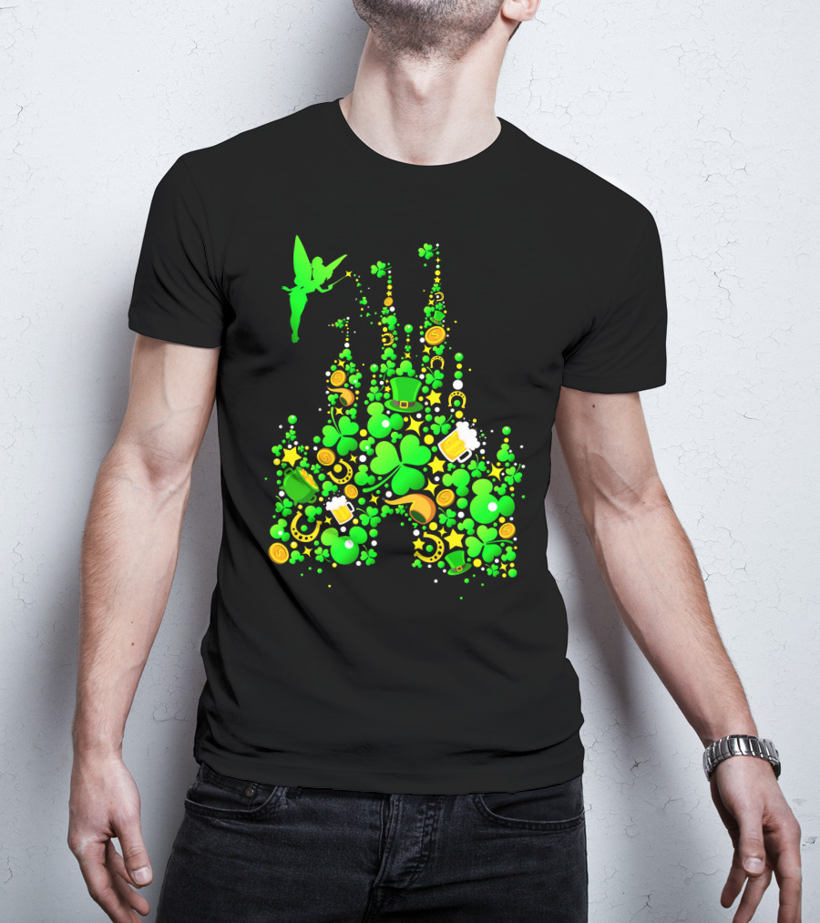 Disney Castle St. Patrick's Day Tinkerbell Leprechaun Hat Clover Coins Beer T-Shirt
