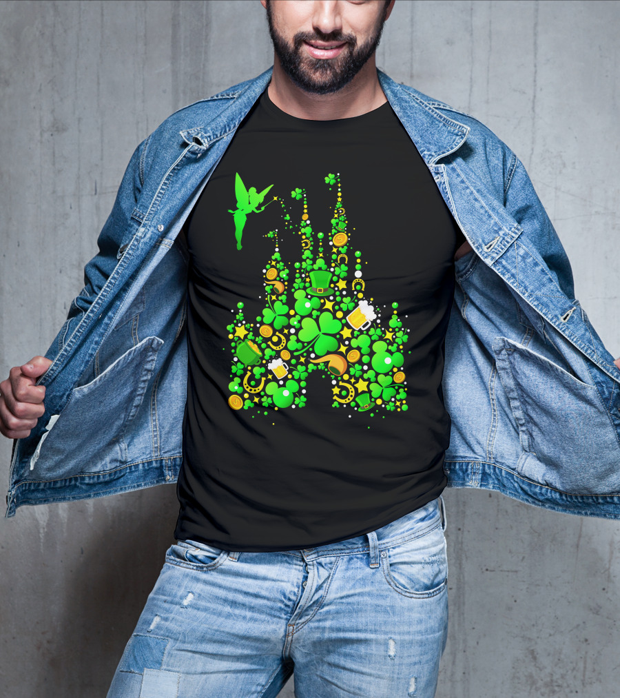 Disney Castle St. Patrick's Day Tinkerbell Leprechaun Hat Clover Coins Beer T-Shirt