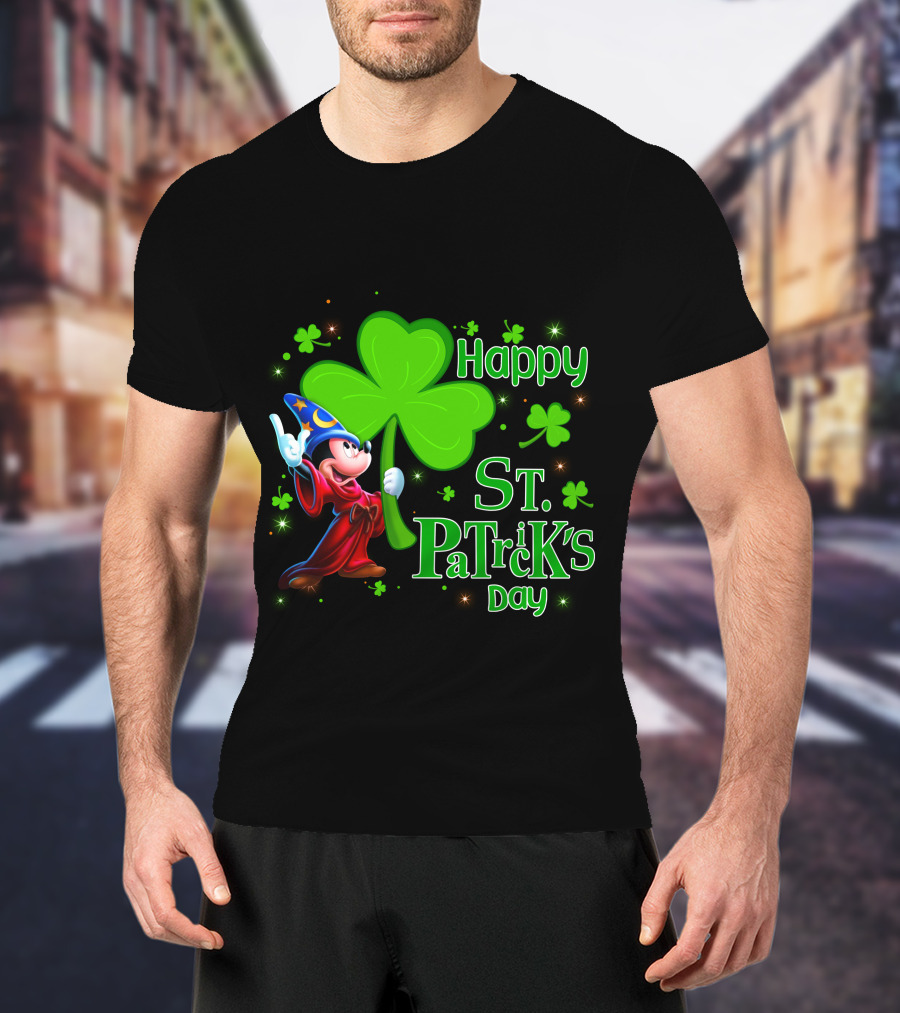 Sorcerer Mickey Happy St. Patrick's Day Shamrock T-Shirt
