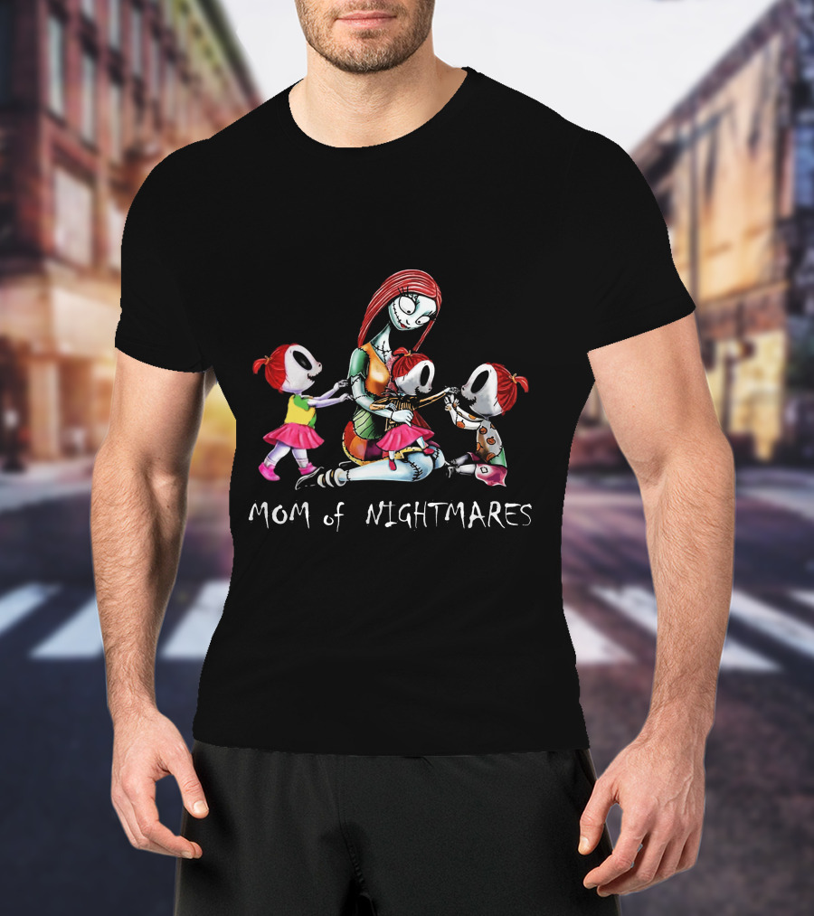 Mom Of Nightmares Three Girls Halloween Themed T-Shirt