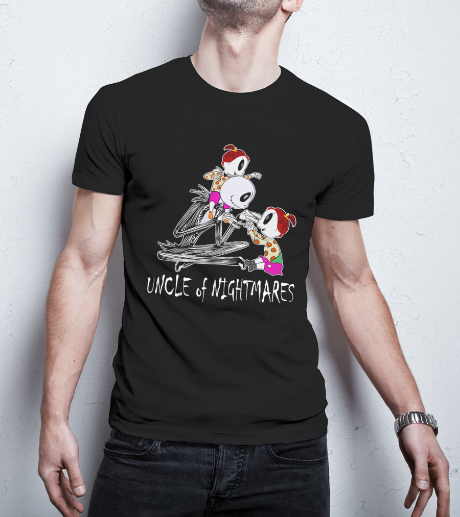 Uncle Of Nightmares With Two Girls In Spooky T-Shirt