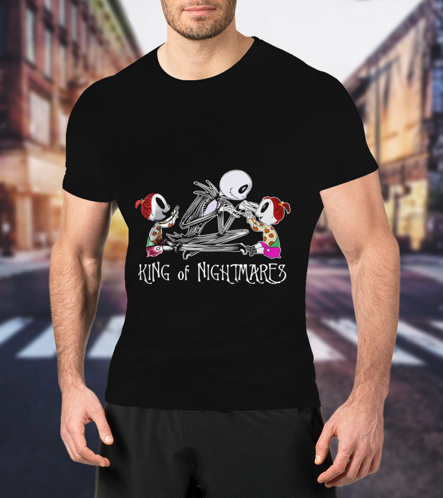 King Of Nightmares With Two Girls And Skeleton Character T-Shirt