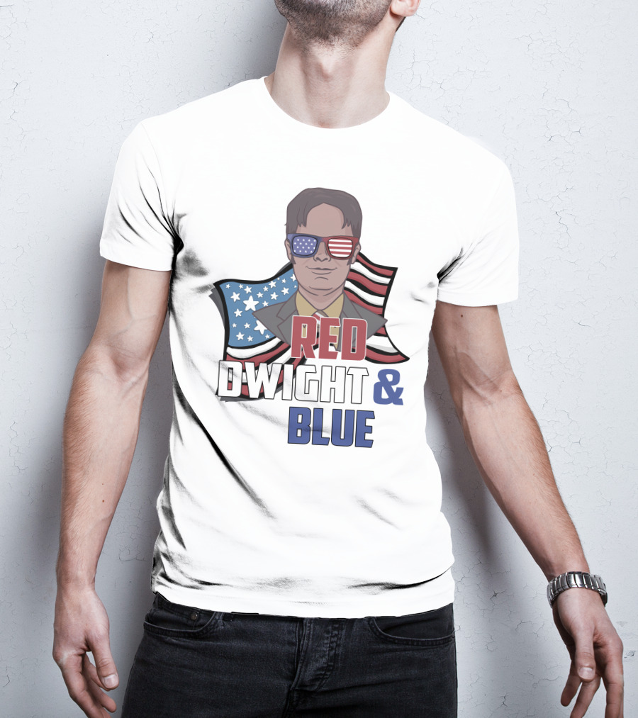 Dwight Red White And Blue Glasses American Flag T-Shirt
