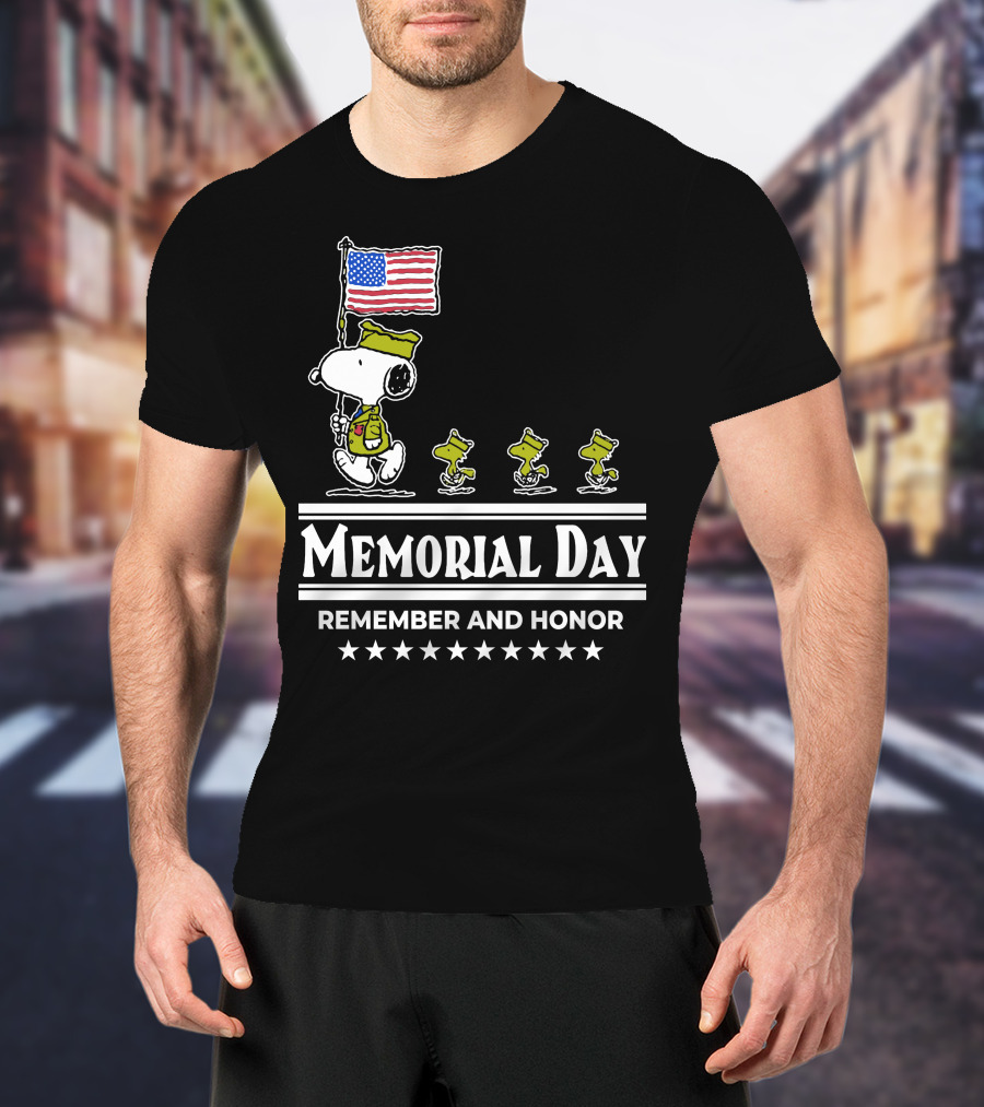 Snoopy Woodstock American Flag Memorial Day Remember And Honor T-Shirt
