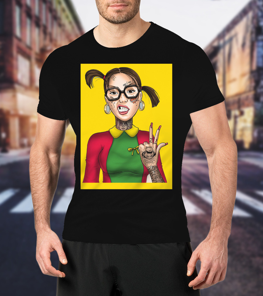 La Chilindrina La Toxica Tattoo Style Illustration Yellow Background T-Shirt