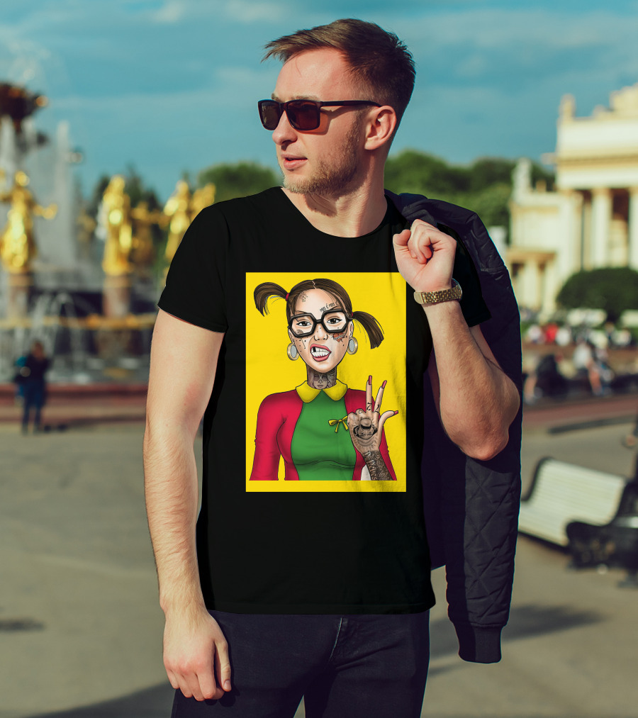 La Chilindrina La Toxica Tattoo Style Illustration Yellow Background T-Shirt
