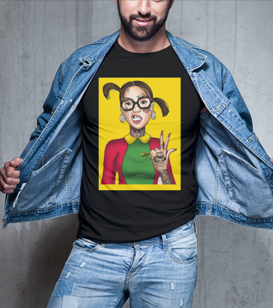 La Chilindrina La Toxica Tattoo Style Illustration Yellow Background T-Shirt