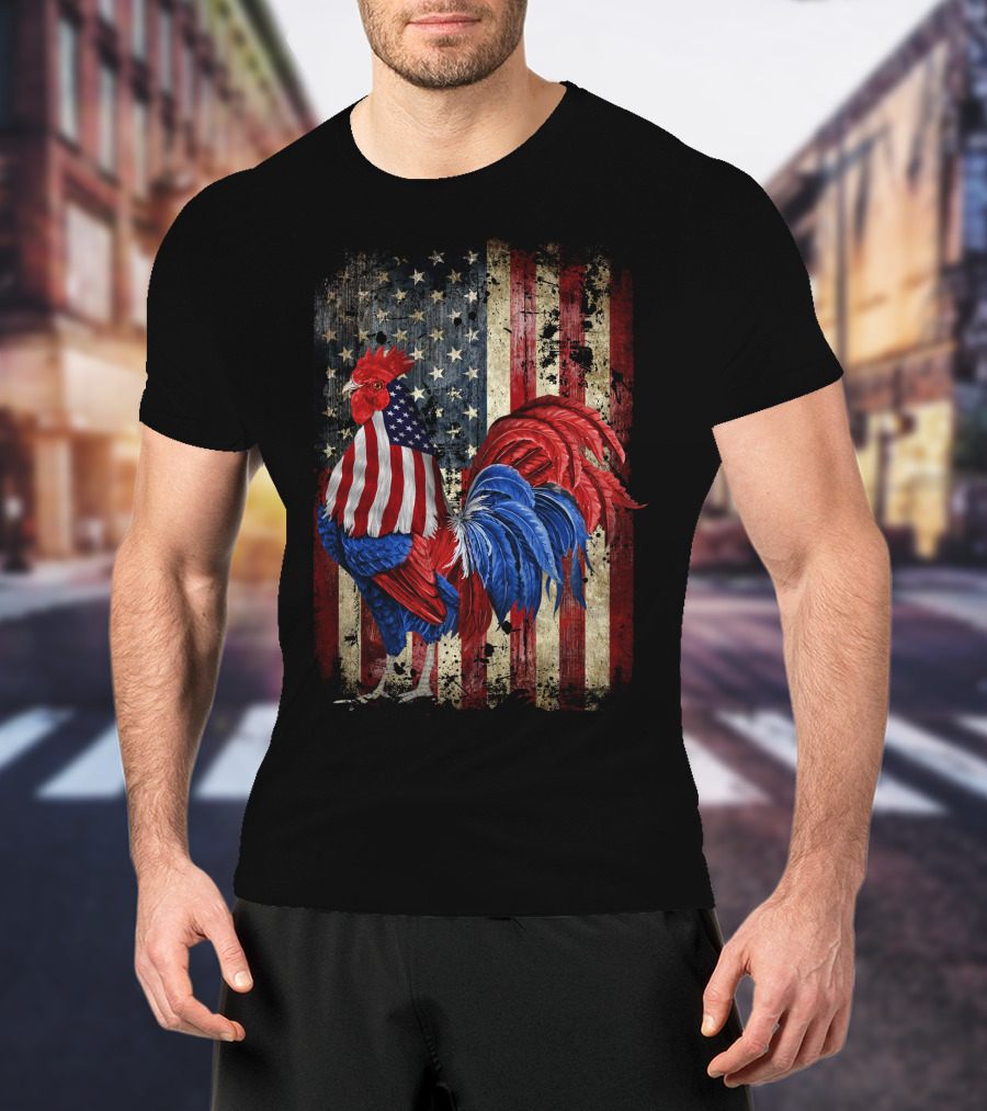 Dad Chicken Happy Independence Day American Flag Rooster T-Shirt