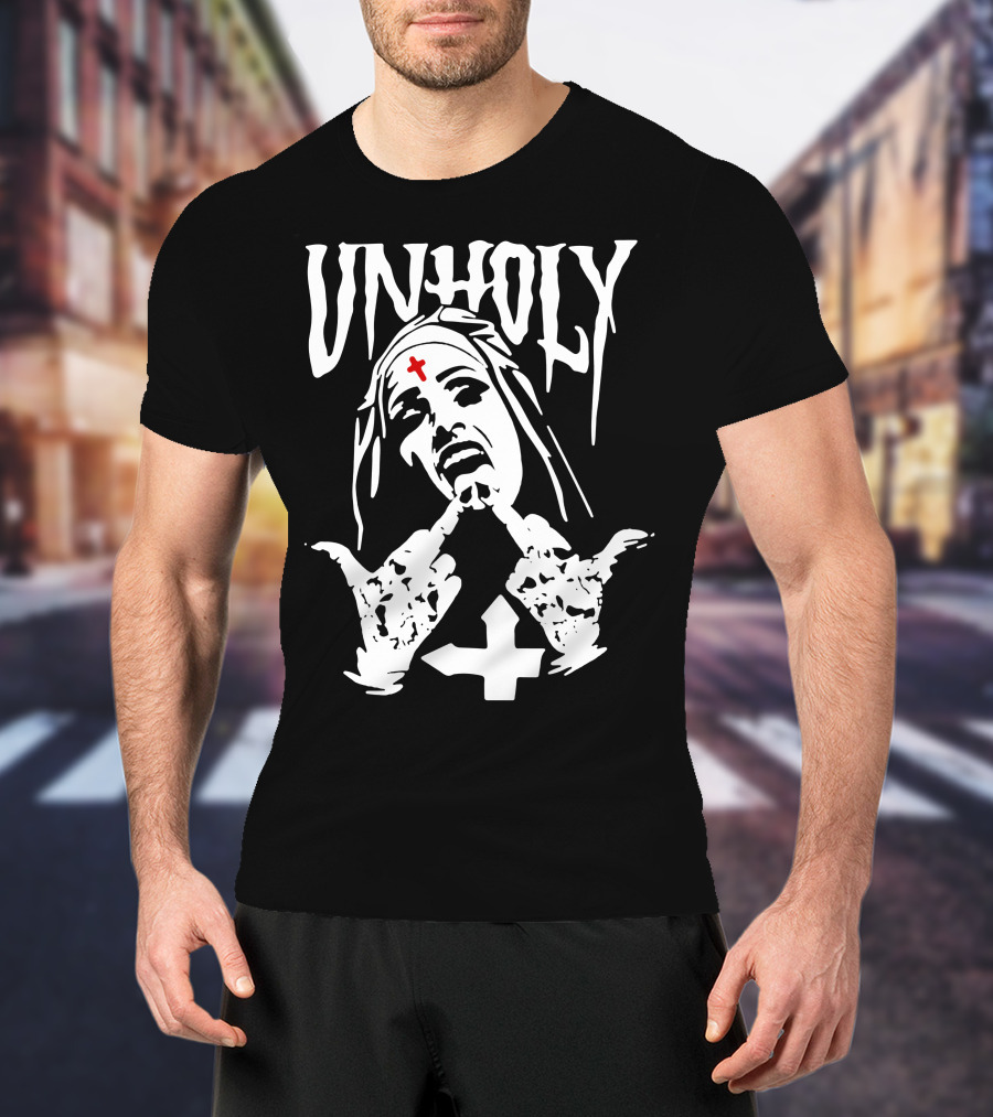 UNHOLY Inverted Cross Nun Middle Finger T-Shirt
