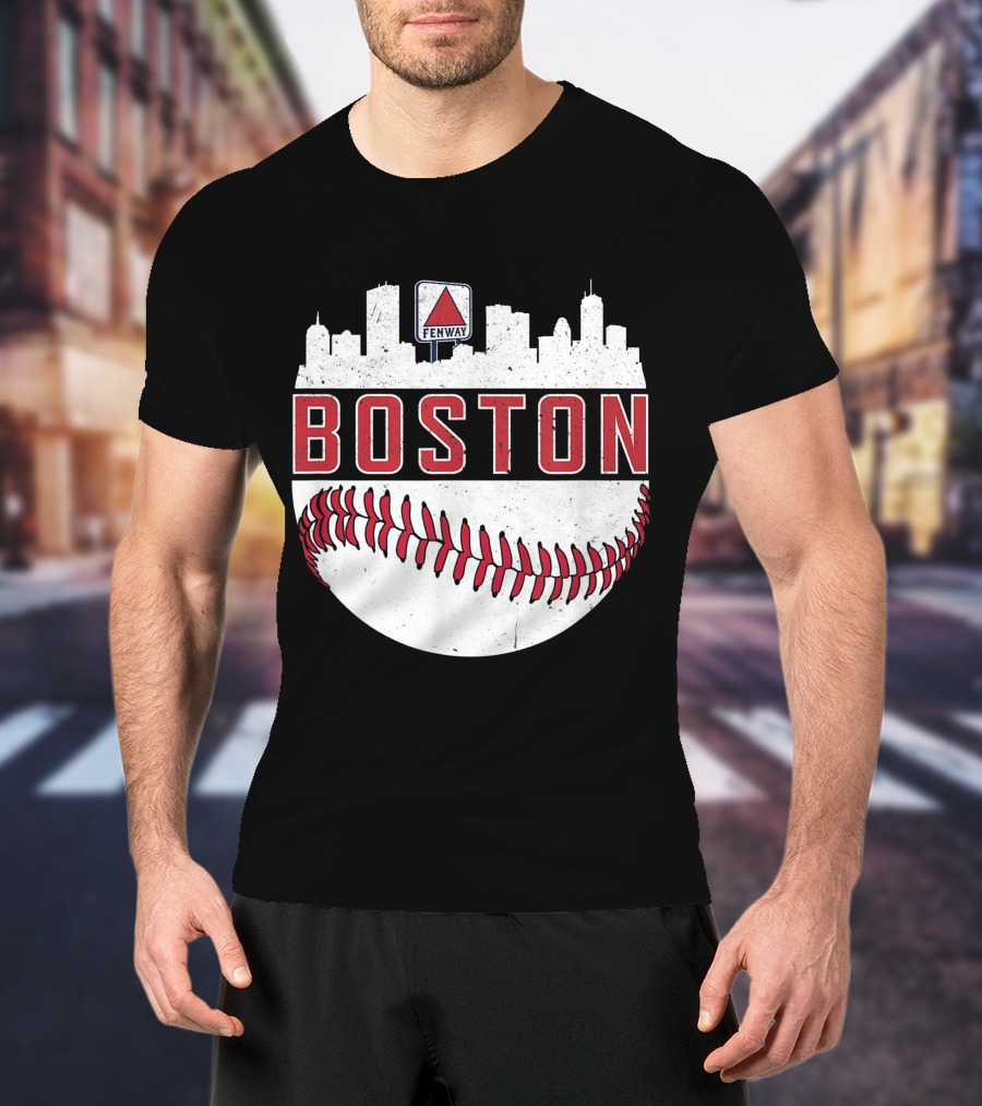 Boston Fenway Skyline Baseball Red Sox Novelty Massachusetts T-Shirt