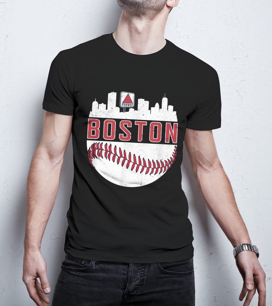 Boston Fenway Skyline Baseball Red Sox Novelty Massachusetts T-Shirt