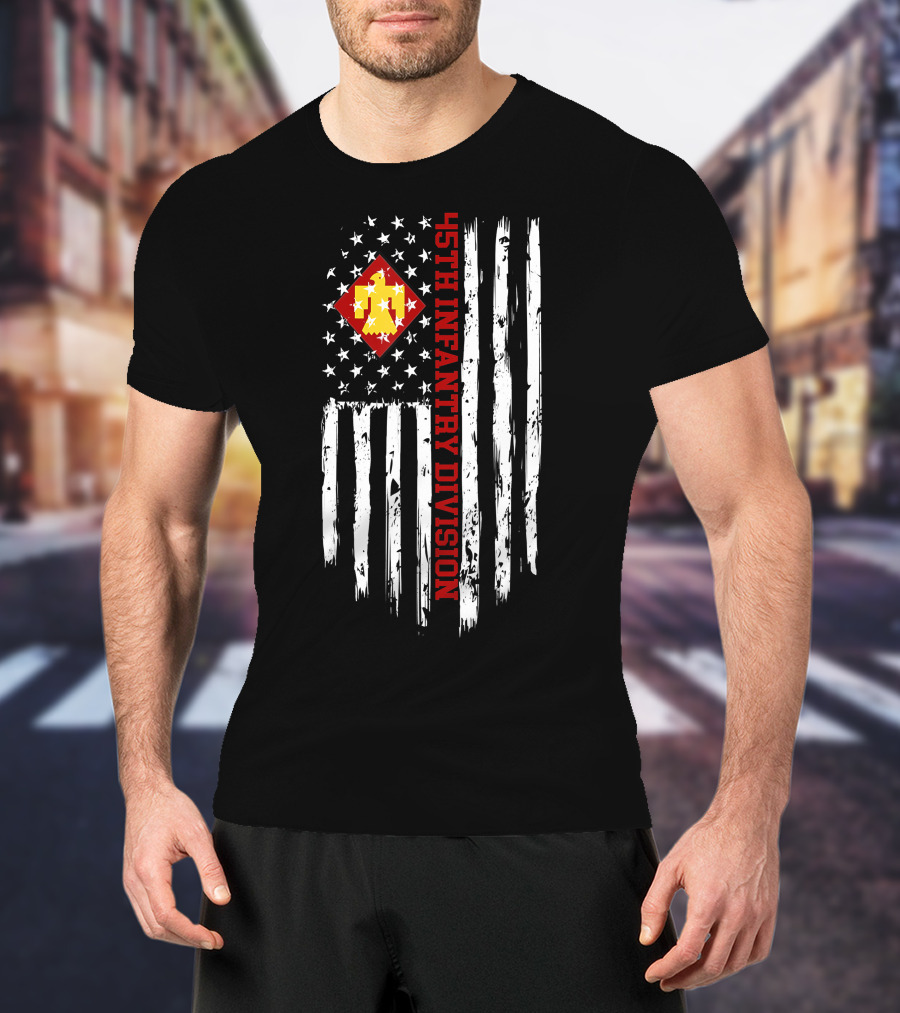 45th Infantry Division American Flag Distressed T-Shirt