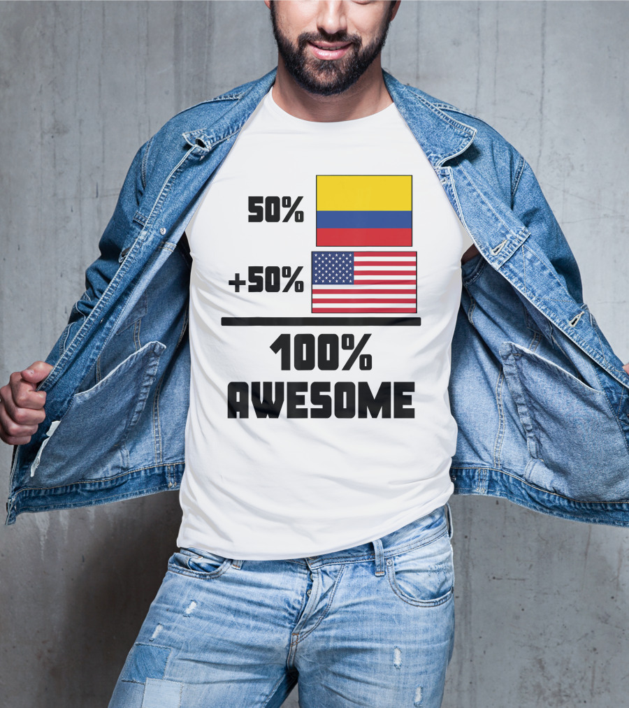 50 Colombian 50 American Flags 100 Awesome T-Shirt