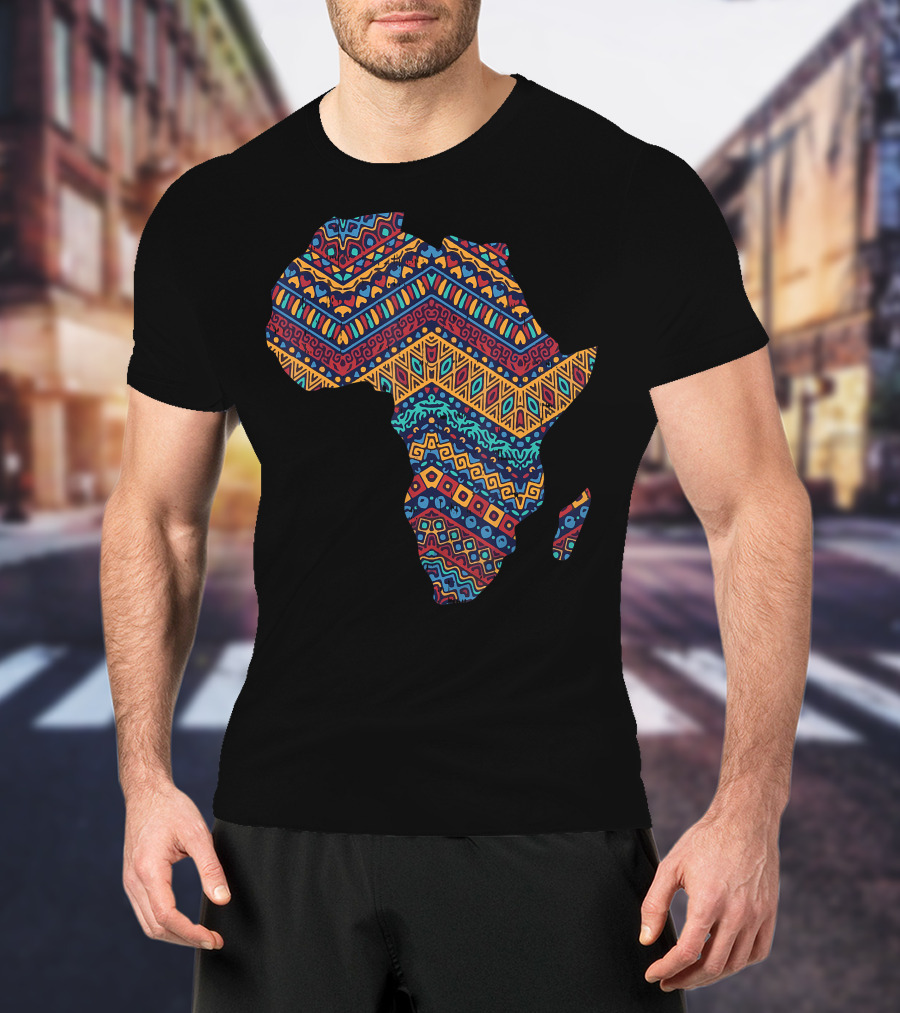 Africa Flag Kente Cloth Black Pride African American Map T-Shirt