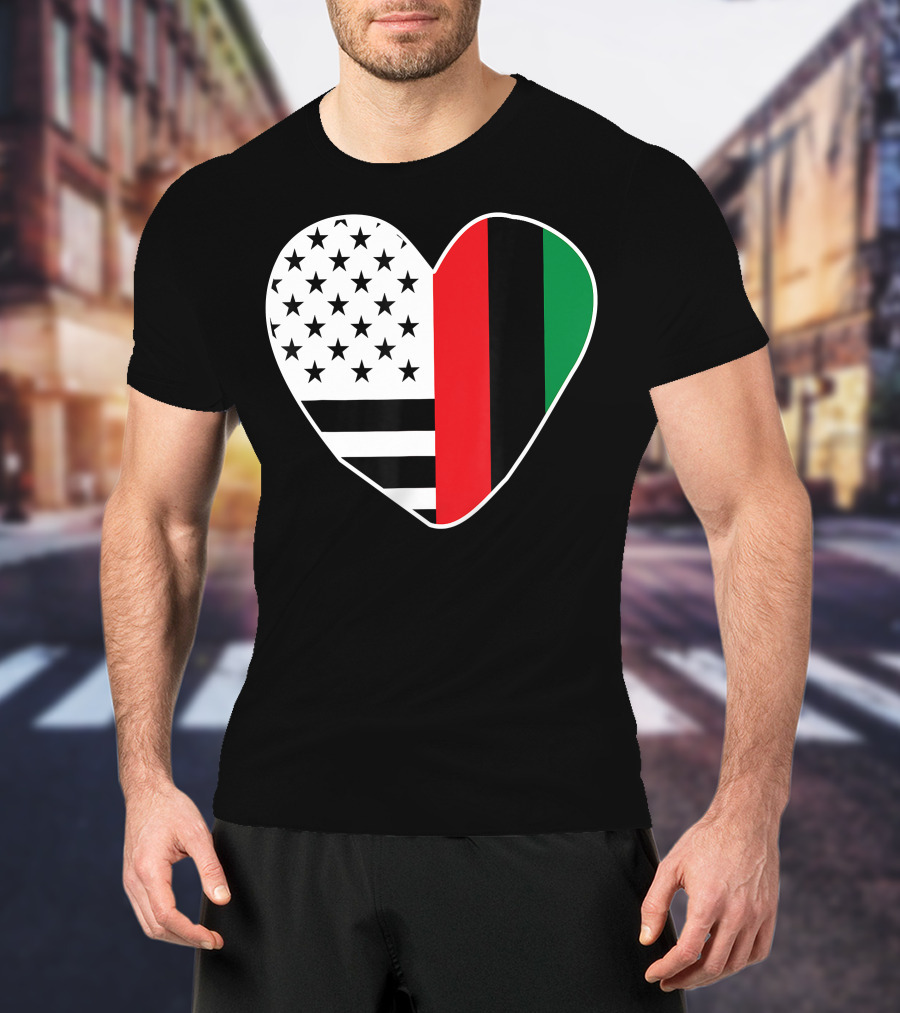 African American Black History Month Heart With USA And Pan-African Colors T-Shirt