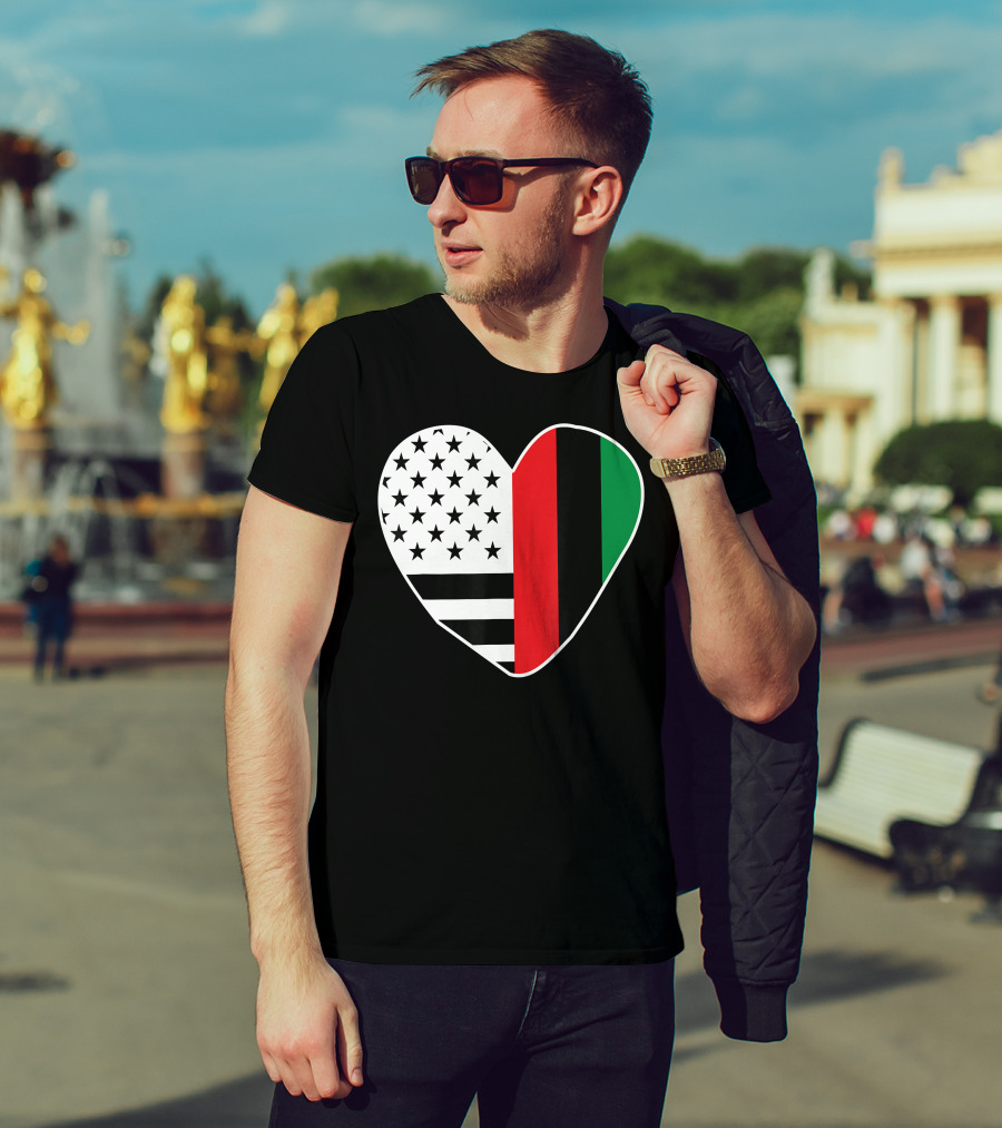 African American Black History Month Heart With USA And Pan-African Colors T-Shirt