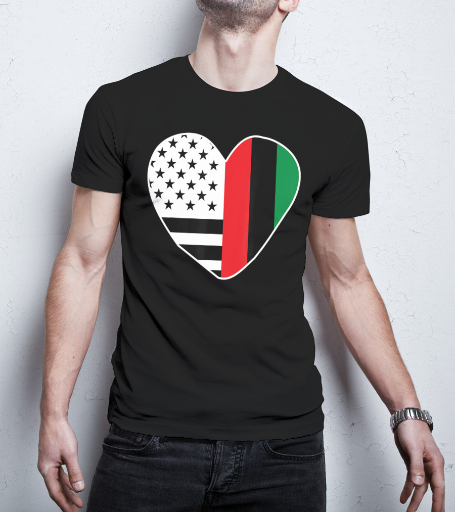 African American Black History Month Heart With USA And Pan-African Colors T-Shirt