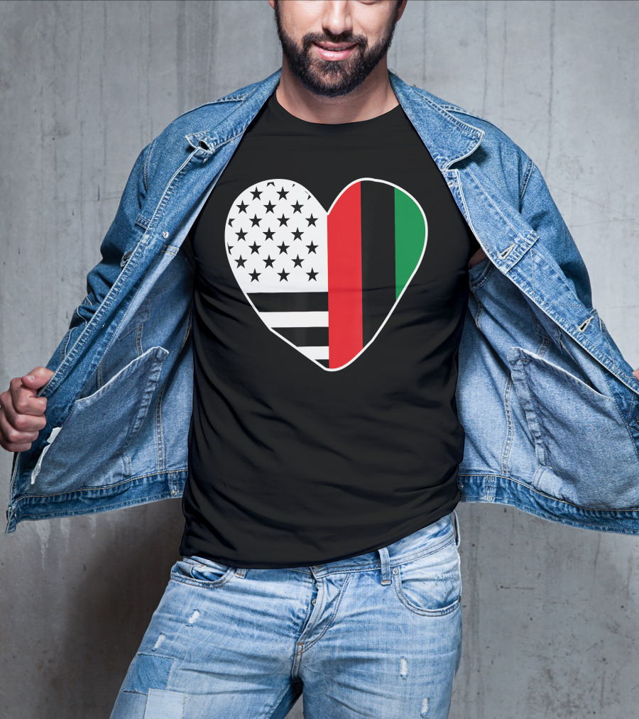 African American Black History Month Heart With USA And Pan-African Colors T-Shirt
