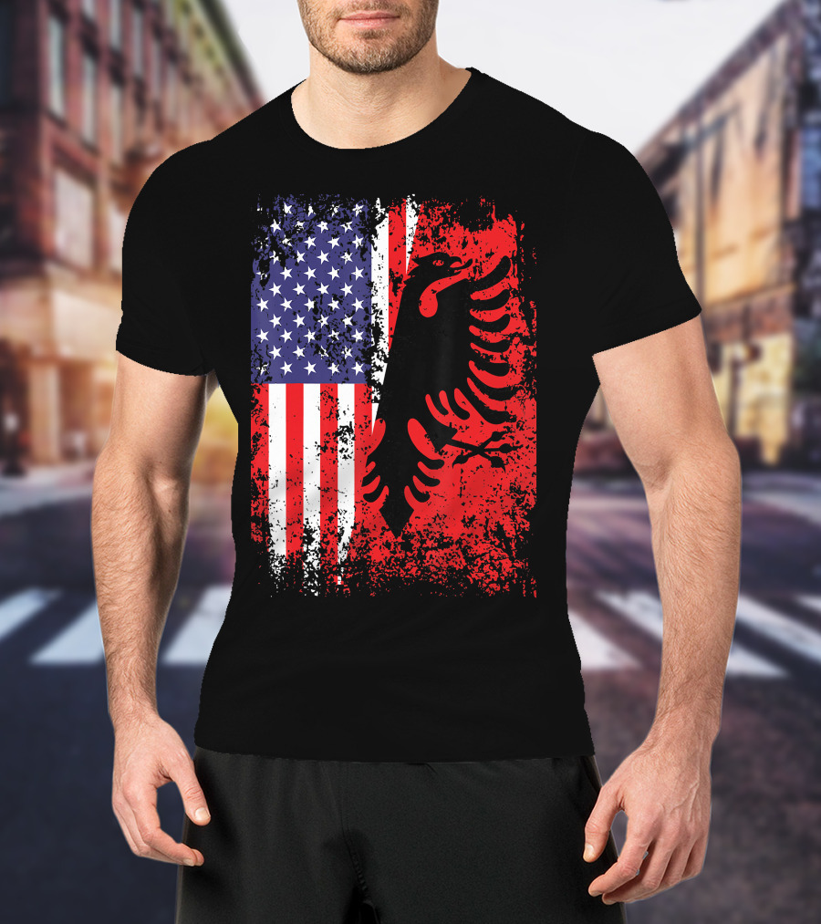 USA American Albania Flag Patriotic Albanian American Flag T-Shirt