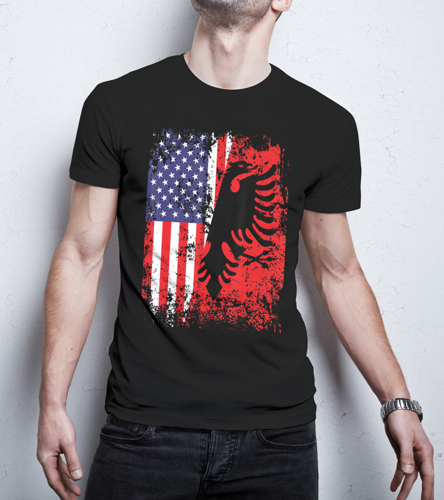 USA American Albania Flag Patriotic Albanian American Flag T-Shirt