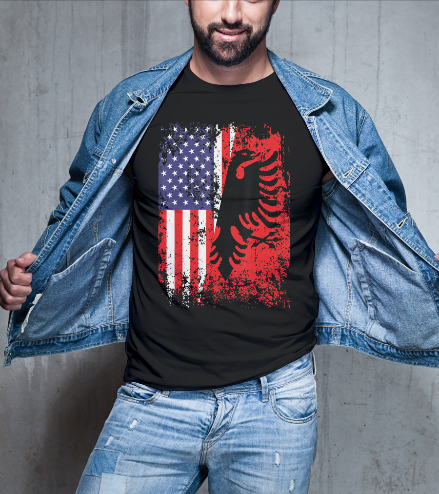 USA American Albania Flag Patriotic Albanian American Flag T-Shirt