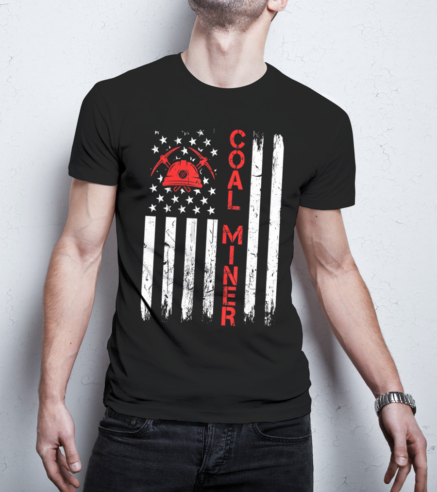 Coal Miner American USA Flag Tough Worker T-Shirt
