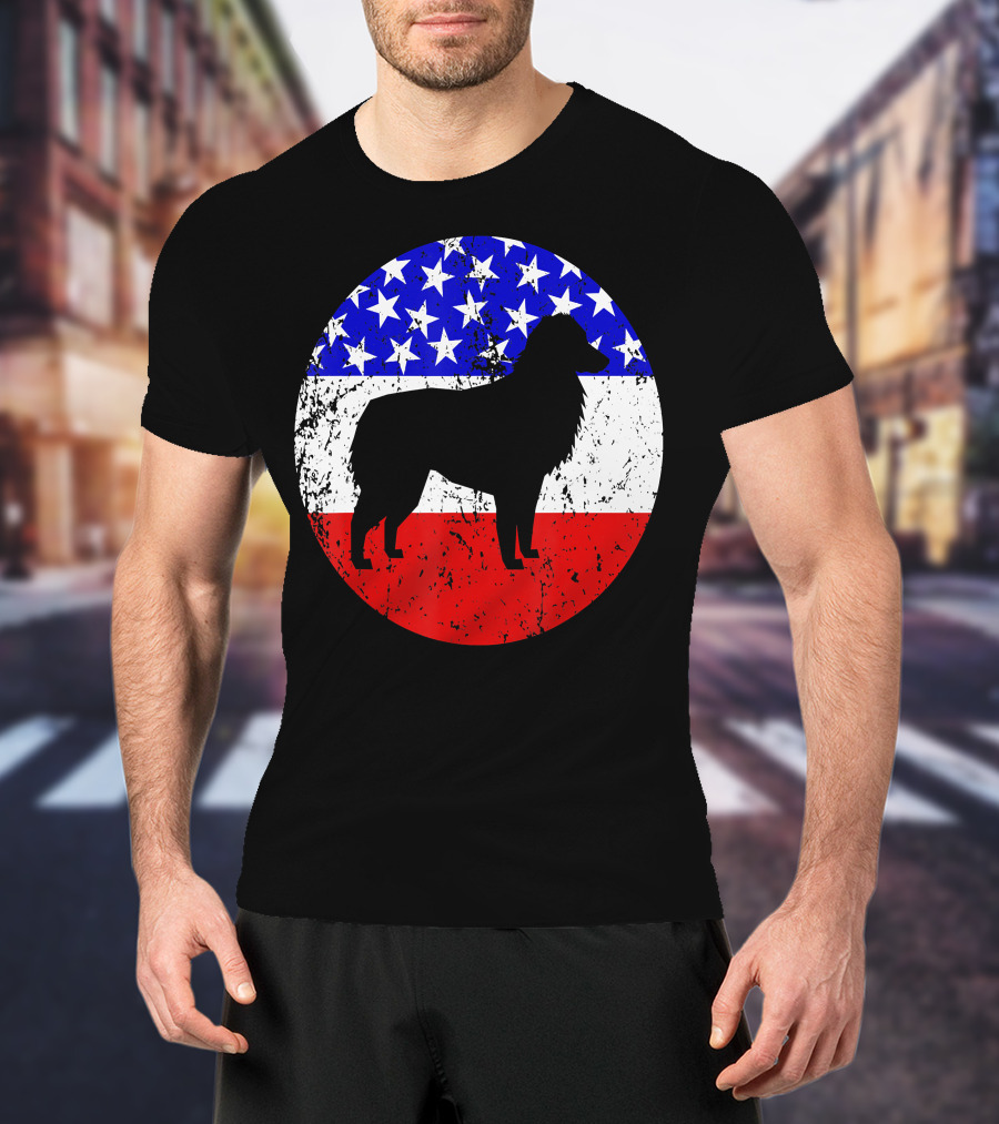 American Flag Australian Shepherd Silhouette Vintage Aussie Dog T-Shirt