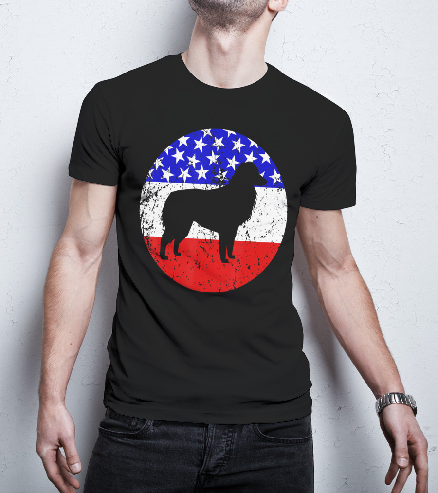American Flag Australian Shepherd Silhouette Vintage Aussie Dog T-Shirt