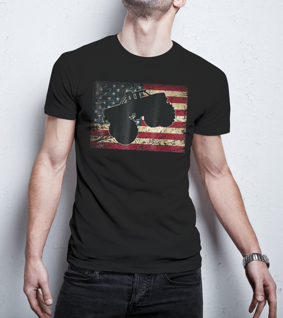 American Flag Monster Truck Silhouette Over T-Shirt