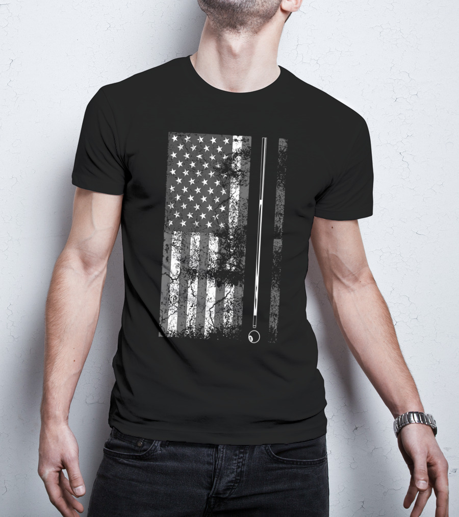American Flag Billiard Stick Cute Table Game USA T-Shirt