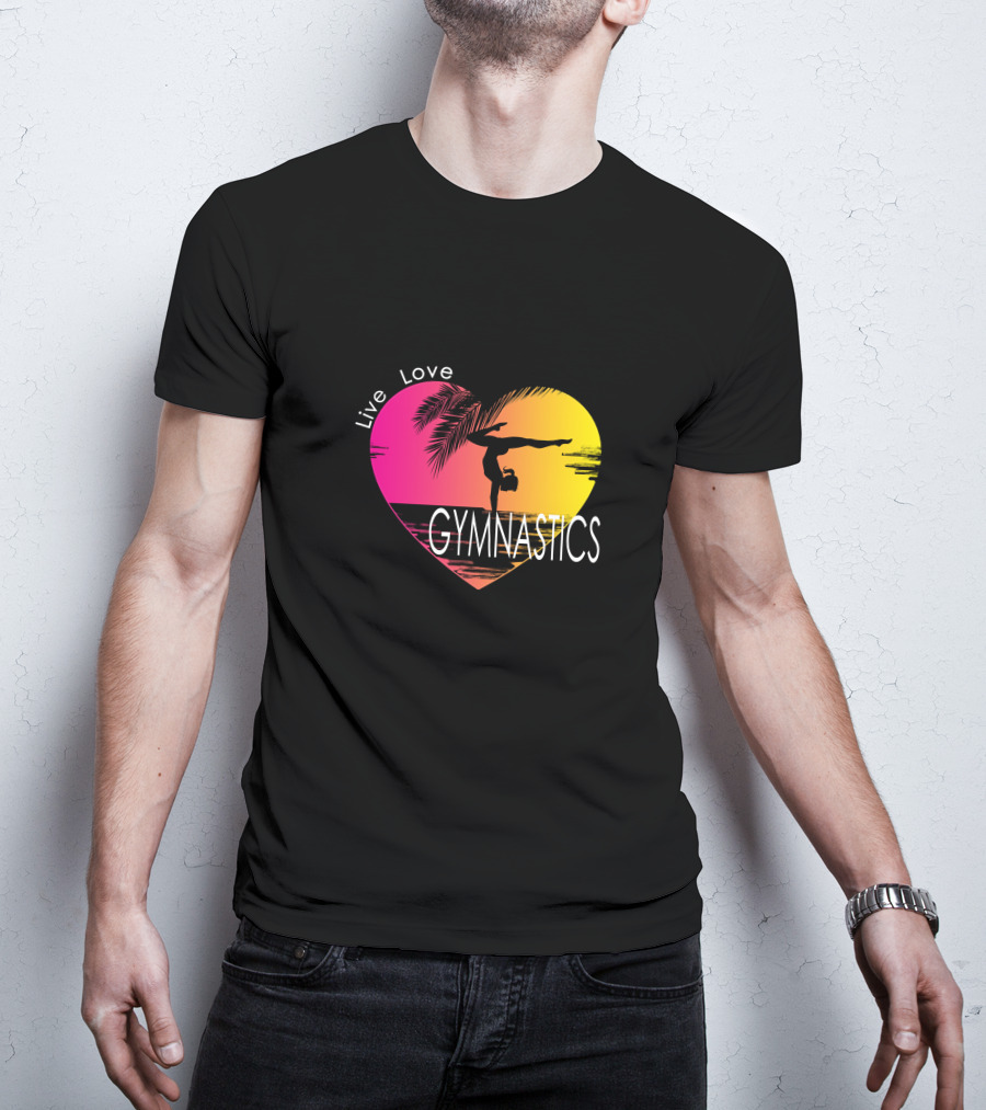 Live Love Gymnastics Heart Sunset T-Shirt