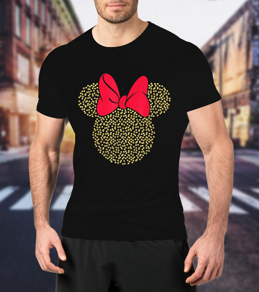Disney Minnie Mouse Gold Dotted Icon With Red Bow T-Shirt