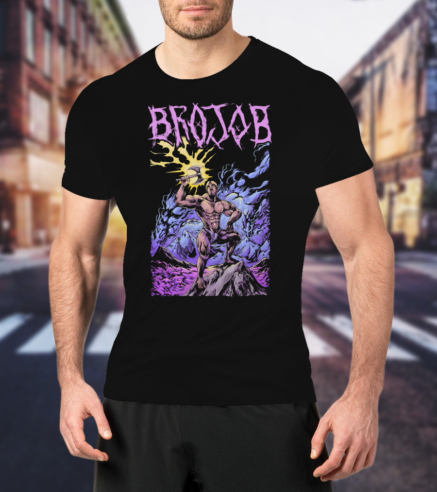 BROJOB Warrior With Axe In Vibrant Mountain Landscape T-Shirt