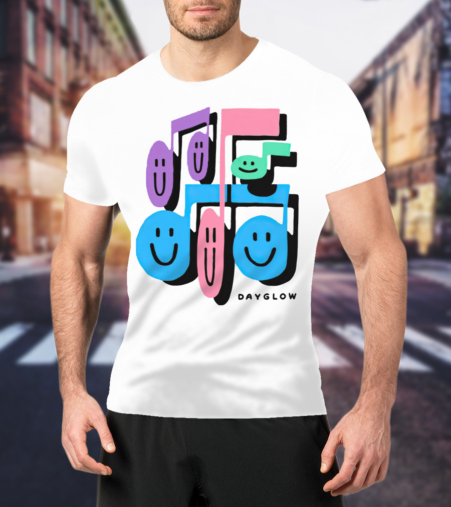 Dayglow Smiling Musical Notes Colorful T-Shirt