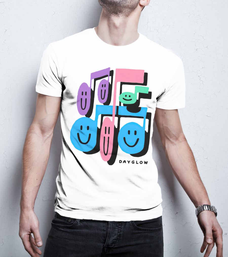 Dayglow Smiling Musical Notes Colorful T-Shirt
