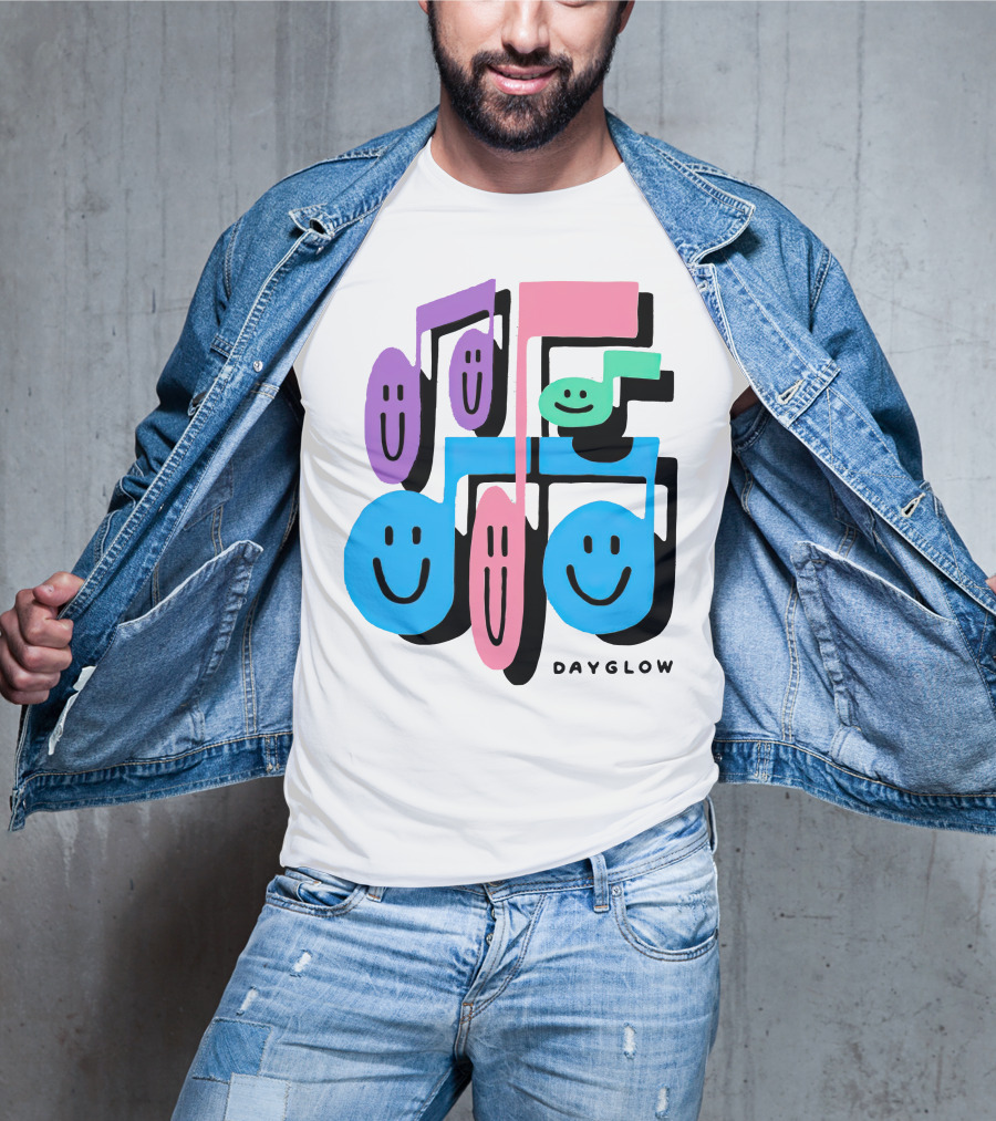 Dayglow Smiling Musical Notes Colorful T-Shirt