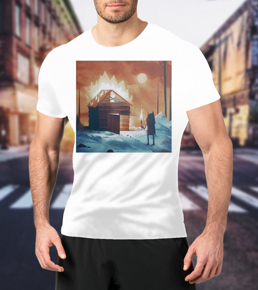 Galleons Merch Cabin Under Twilight With Frozen Forest And Firelight T-Shirt