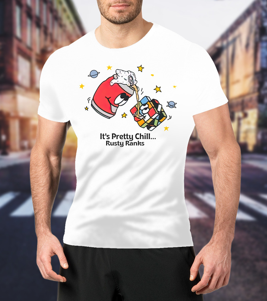 It's Pretty Chill Rusty Ranks Friday Beers Merch Rubik's Cube Planets Stars T-Shirt