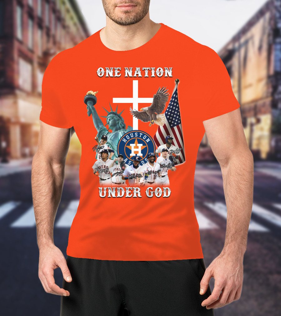 One Nation Under God Houston Astros Statue Of Liberty American Flag T-Shirt