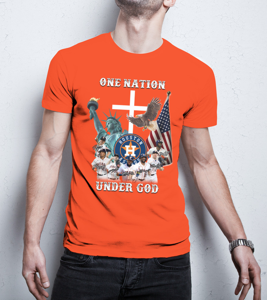 One Nation Under God Houston Astros Statue Of Liberty American Flag T-Shirt