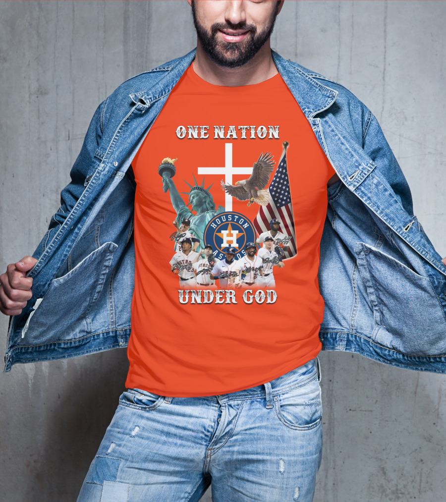 One Nation Under God Houston Astros Statue Of Liberty American Flag T-Shirt