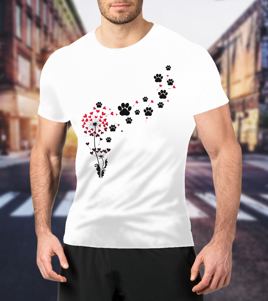 Pawprints And Heart Blossoms Dandelion T-Shirt