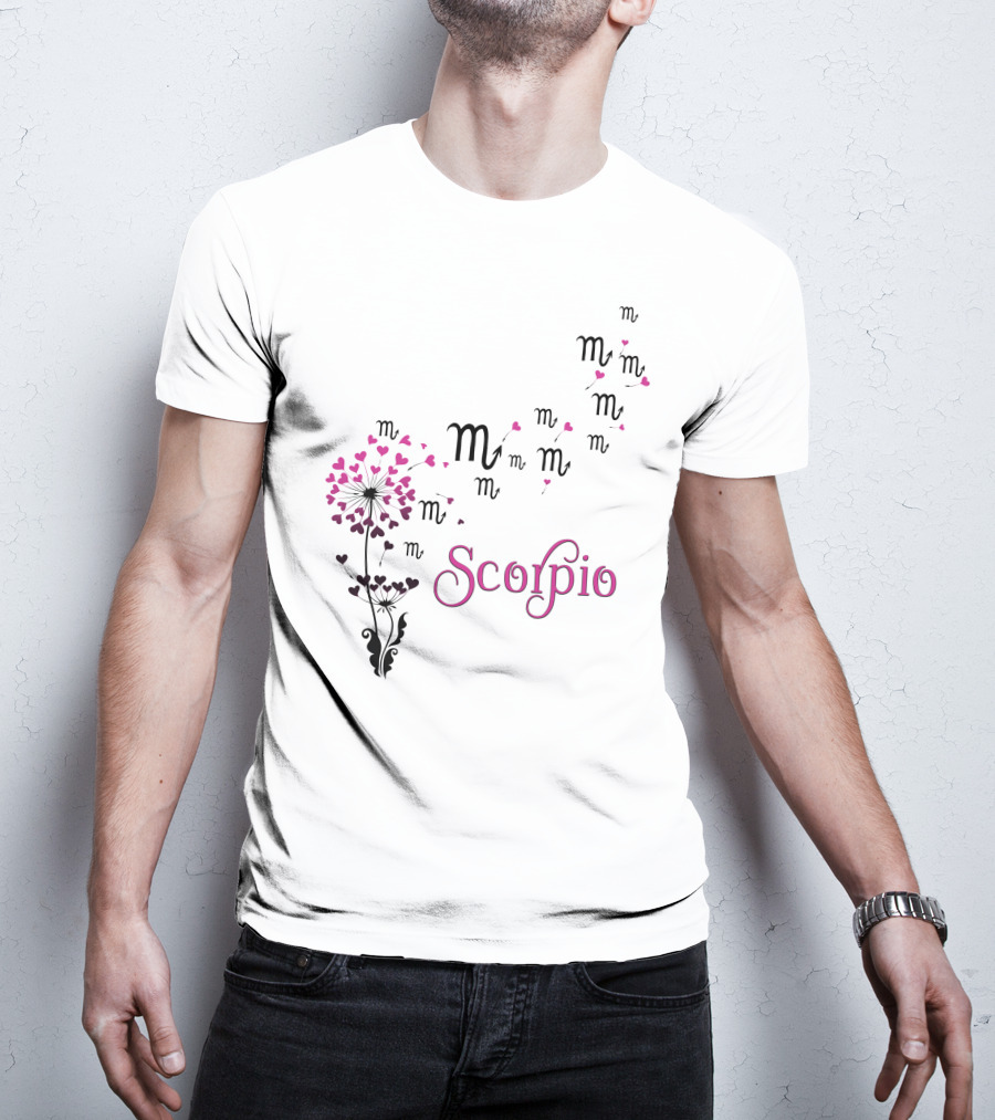 Scorpio Zodiac Flower With Heart Blossoms And Symbol T-Shirt