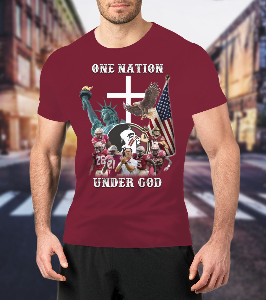 One Nation Under God Florida State Seminoles Football Statue Of Liberty Eagle Flag T-Shirt