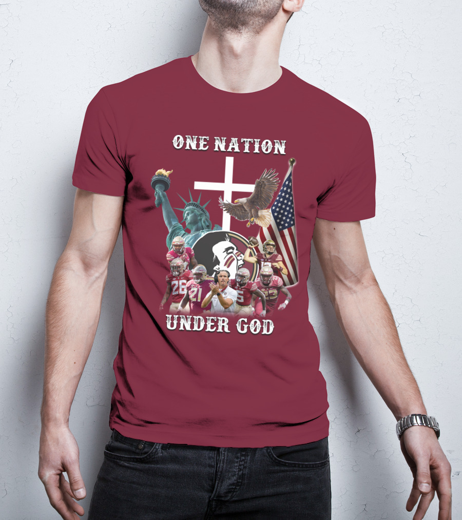 One Nation Under God Florida State Seminoles Football Statue Of Liberty Eagle Flag T-Shirt