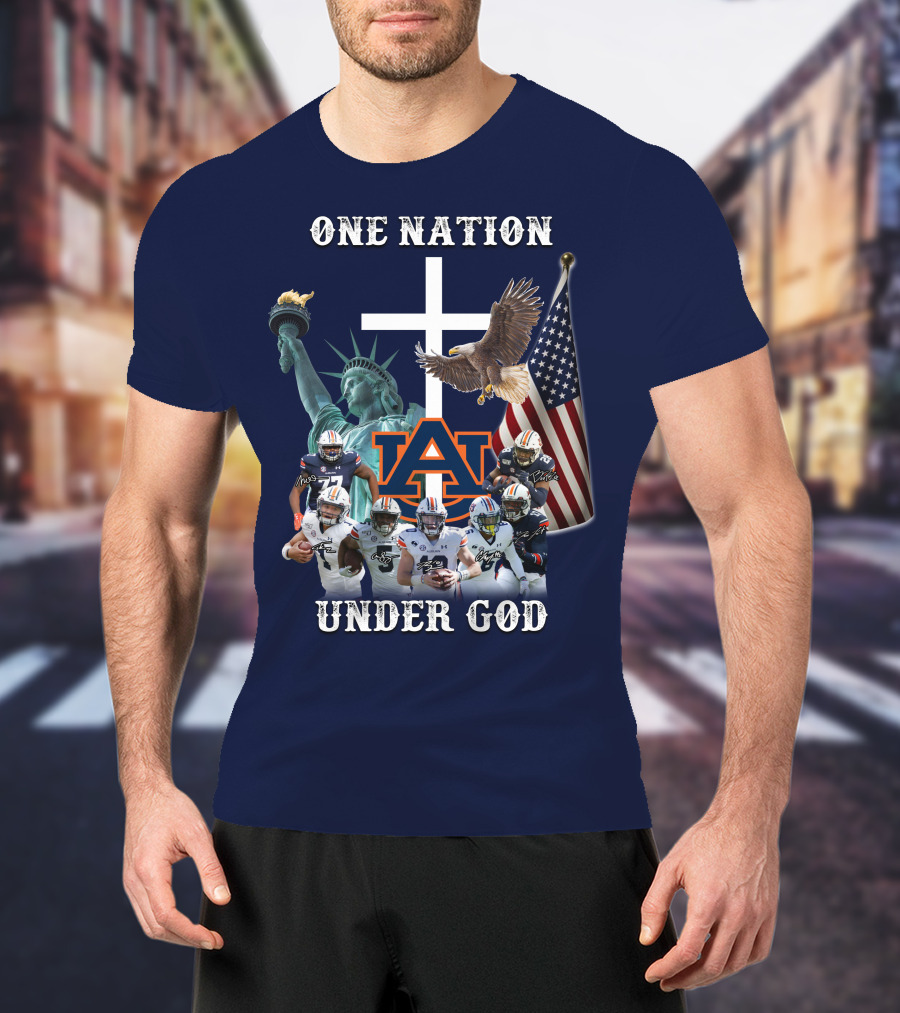 One Nation Under God AU Team With Liberty Cross And Flag T-Shirt