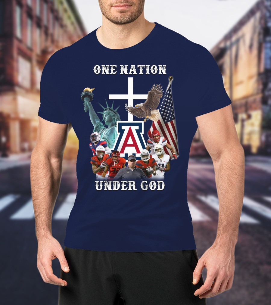 One Nation Under God Coach With Statue Of Liberty, Flag, Eagle, And Football Players T-Shirt