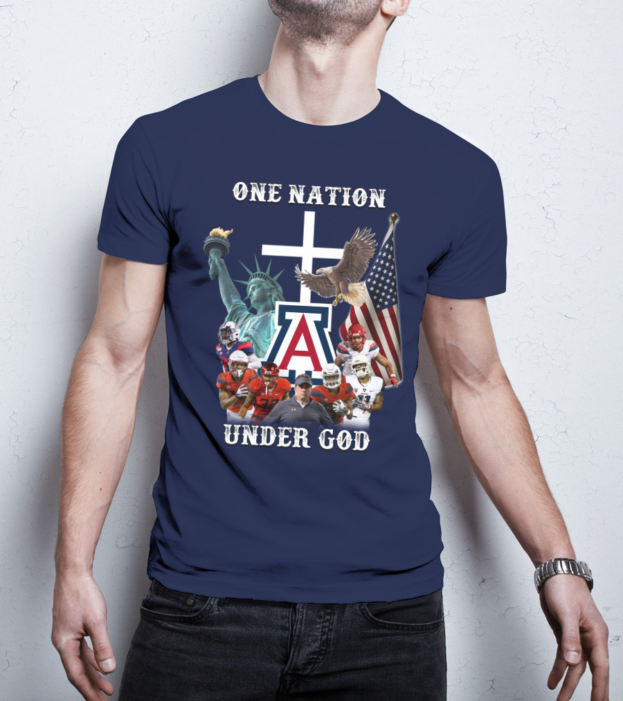 One Nation Under God Coach With Statue Of Liberty, Flag, Eagle, And Football Players T-Shirt