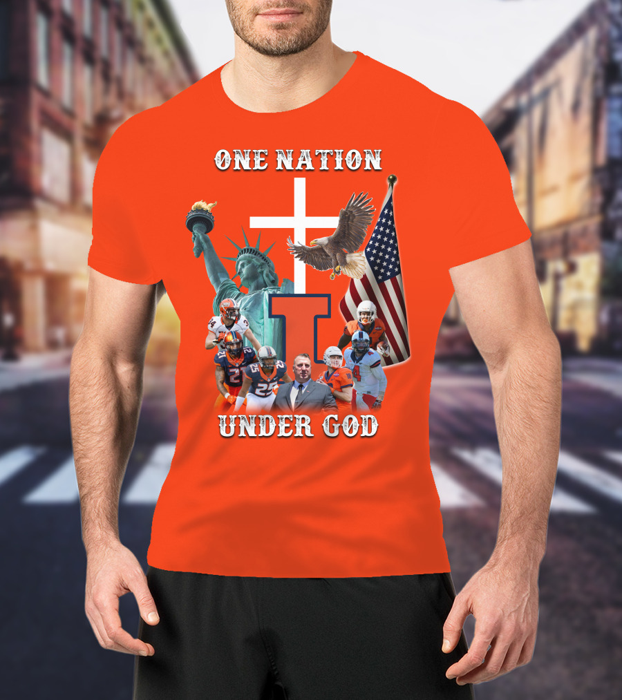 One Nation Under God Statue Of Liberty American Flag Football Team T-Shirt